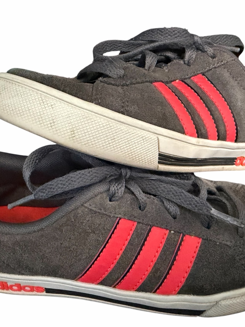 Adidas Gray Suede Sneakers with Coral Stripes